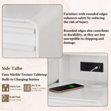 Fluted Makeup Vanity Desk with Large 35" HD Lighted Mirror, 48" Mid Century Modern Glass Top Vanity Table with 5 Drawers & Adjustable Shelf, Dressing Table w/Charging Station for Bedroom, Off White T4TREAM