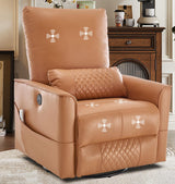 Power Swivel Recliner Chair with Massage Heat USB Port, Extra Wide Lay Flat Recliners Massaging Chair, Oversized Electric Leather Recliner Chair for Adults, Orange KCQ