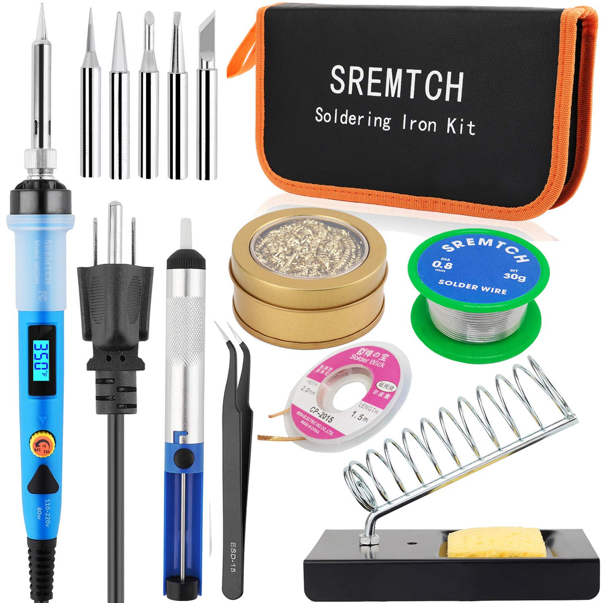 Electronics Soldering Iron Kit - 80W Digital LCD Solder Gun with ON/OFF Switch Adjustable Temperature Controlled and Fast Heating Thermostatic Design Welding Tools for DIY Welding Circuit Board (80W) SREMTCH