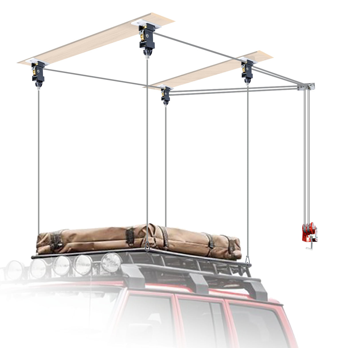 xhuic Overhead Garage Storage Pulley Lift System for Ford Bronco, Safe Anti-Drop for Wrangler Hardtop Hoist, Easy One-Person Operation,Ceiling Storage Mounted Not Include Racks xhuic