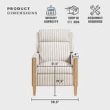 Lexicon Pushback Recliner Chair, Striped Textured Fabric Accent Armchair, Push Back Recliner, Nailhead Trim, Solid Wood Legs, Easy Assembly for Living Room/Office/Apartment, White/Grey Lexicon