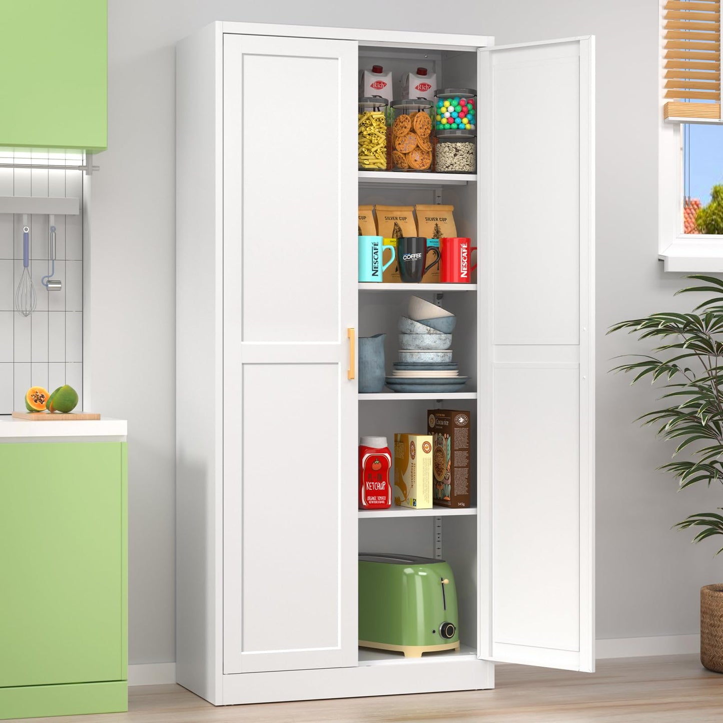 TIMELESS PIECES 71''Kitchen Pantry Storage Cabinet,Freestanding Kitchen Pantry Cabinet,White Cabinets with Doors and Shelves, Tall Kitchen Storage Cabinet,Food Pantry Cabinet for Kitchen Pant - WoodArtSupply