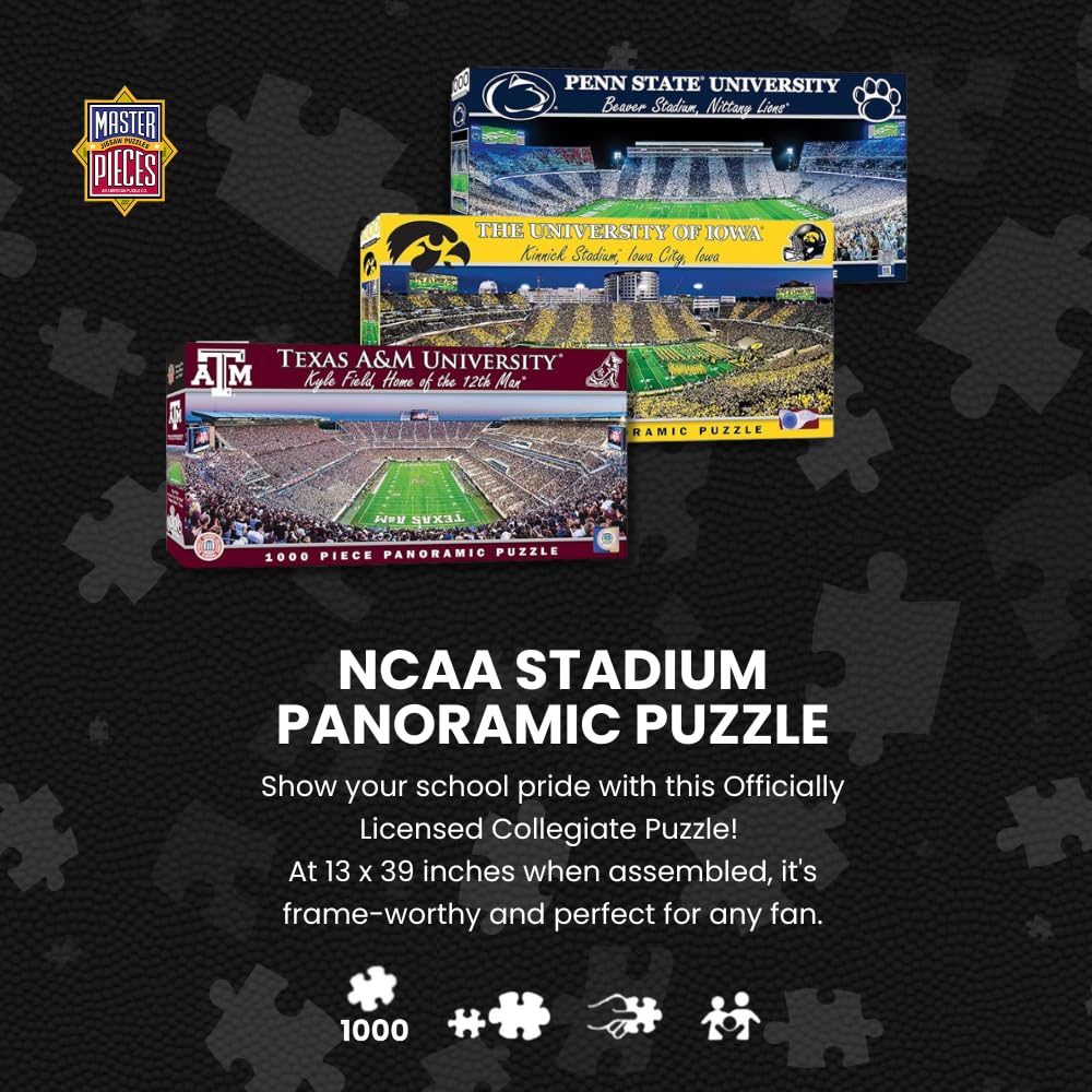 MasterPieces - 1000 Piece Jigsaw Puzzle, NCAA Auburn Tigers, Panoramic Football Stadium View, Fun for Adults and Family, 13"x39 Masterpieces