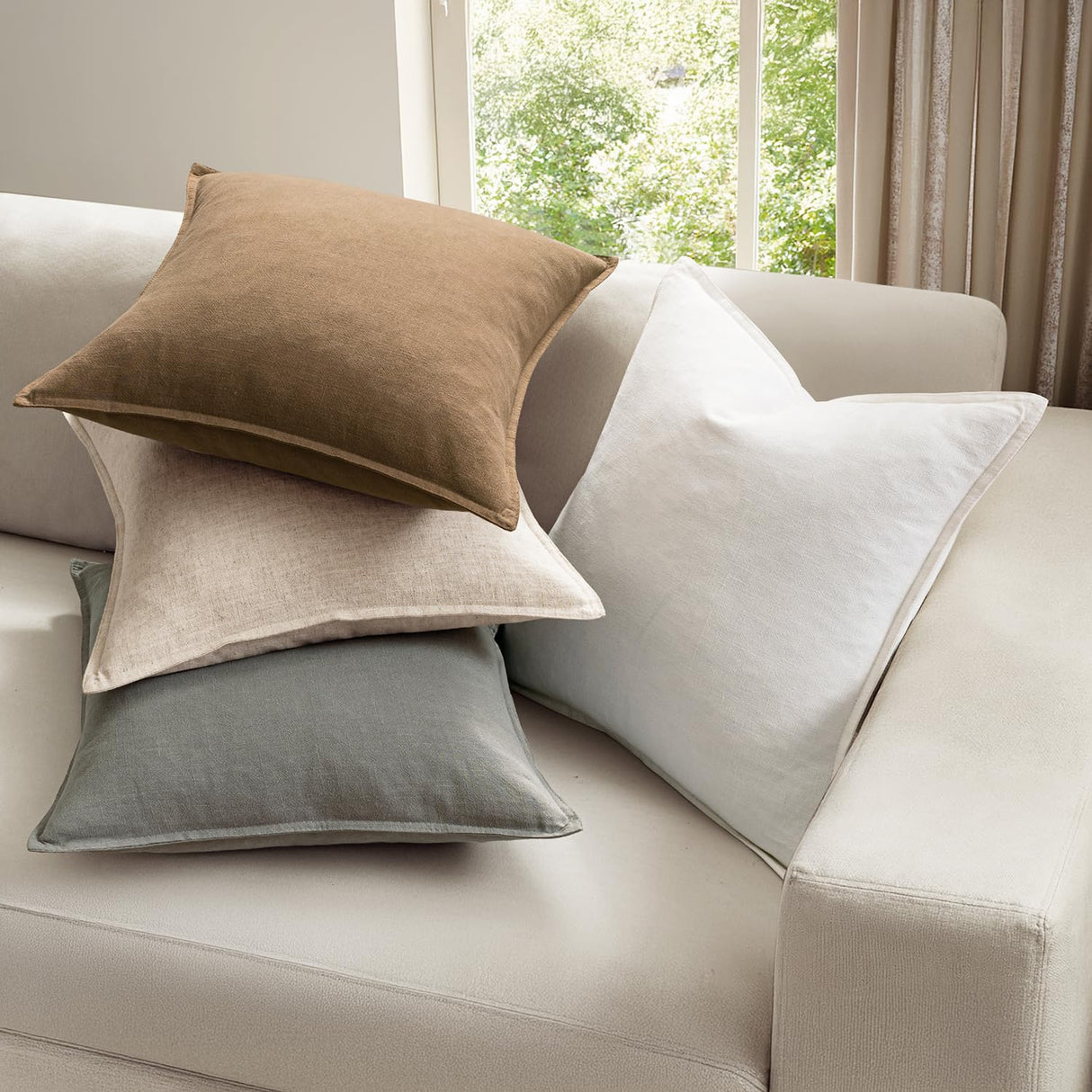 MIULEE Neutral Linen Pillow Covers Pack of 4 Decorative Natural Solid Throw Pillow Covers Soft Accent Boho Farmhouse Couch Pillowcases Modern Home Decors for Living Room Bed Sofa 18x18 Inch MIULEE