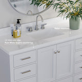 ARIEL Cambridge 55" White Bathroom Vanity with Sink, 1.5" Edge Pure White Quartz Countertop & Backsplash, Center Rectangular Sink, 2 Soft Closing Doors, 9 Full Extension Dovetail Drawers ARIEL