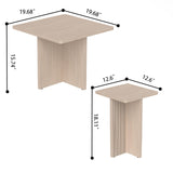 Nesting Wood Grain Color Tables for Living Room: Nesting Coffee Table Set of 2, Modern Wooden Square Center & Side Piece, Fluted Design Small End Stand for Spaces LABROSKIA