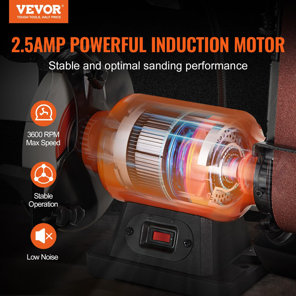 VEVOR 8 Inch Bench Grinder, Bench Grinder Sander with 2 x28 Inch Belt Sander Combo and 2.5A Induction Motor for Metalworking Sharpening Grinding VEVOR