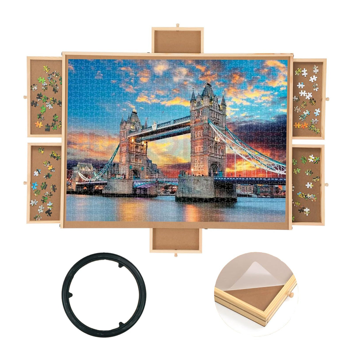 Qiqidog 2000 Pieces Puzzle Board with 6 Drawers and Cover, 29"x41" Wooden Jigsaw Puzzle Table for Adults, Portable Puzzle Organizer & Storage System, Birthday Gift for Mom Qiqidog