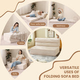 JUIKURY Folding Sofa Bed, Convertible Sleeper Chair with Pilow Foldable Matress, 2 in 1 Pull Out Loveseat Sofa Portable Fold Out Chair Bed Comfy Floor Couch Lounge for Living Room Bedroom, Beige,Full JUIKURY