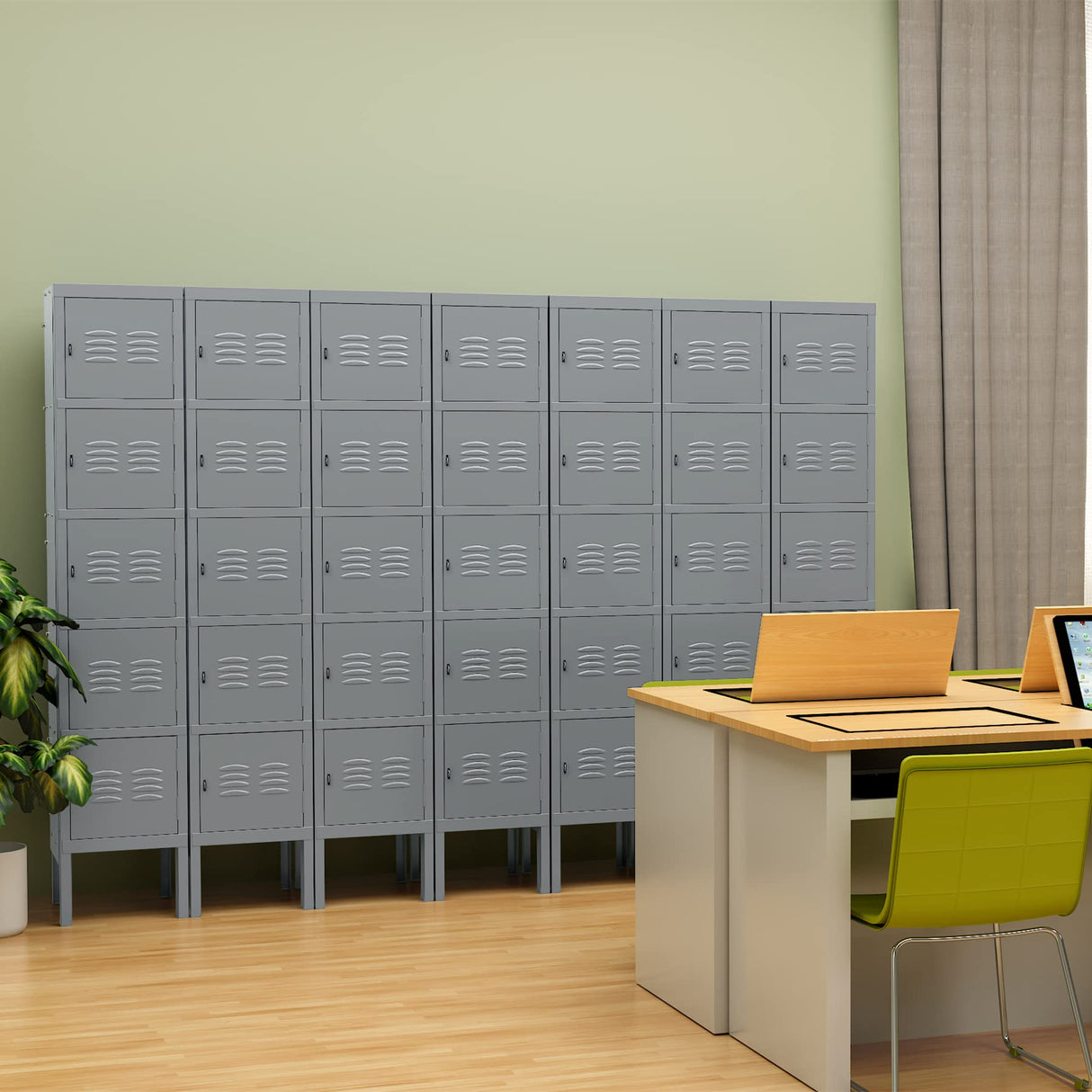 Yizosh Metal Locker with 5 Doors, Tall Steel Storage Lockers for Employees - 5 Tier Locker Storage Cabinets for School, Gym, Home, Office, Garage Yizosh