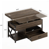 ONBRILL Coffee Table, 40" Lift Top Coffee Table with Drawers & LED Light for Living Room, Coffee Table with Hidden Compartment & 2 Open Shelves for Dining Reception Room, Black ONBRILL