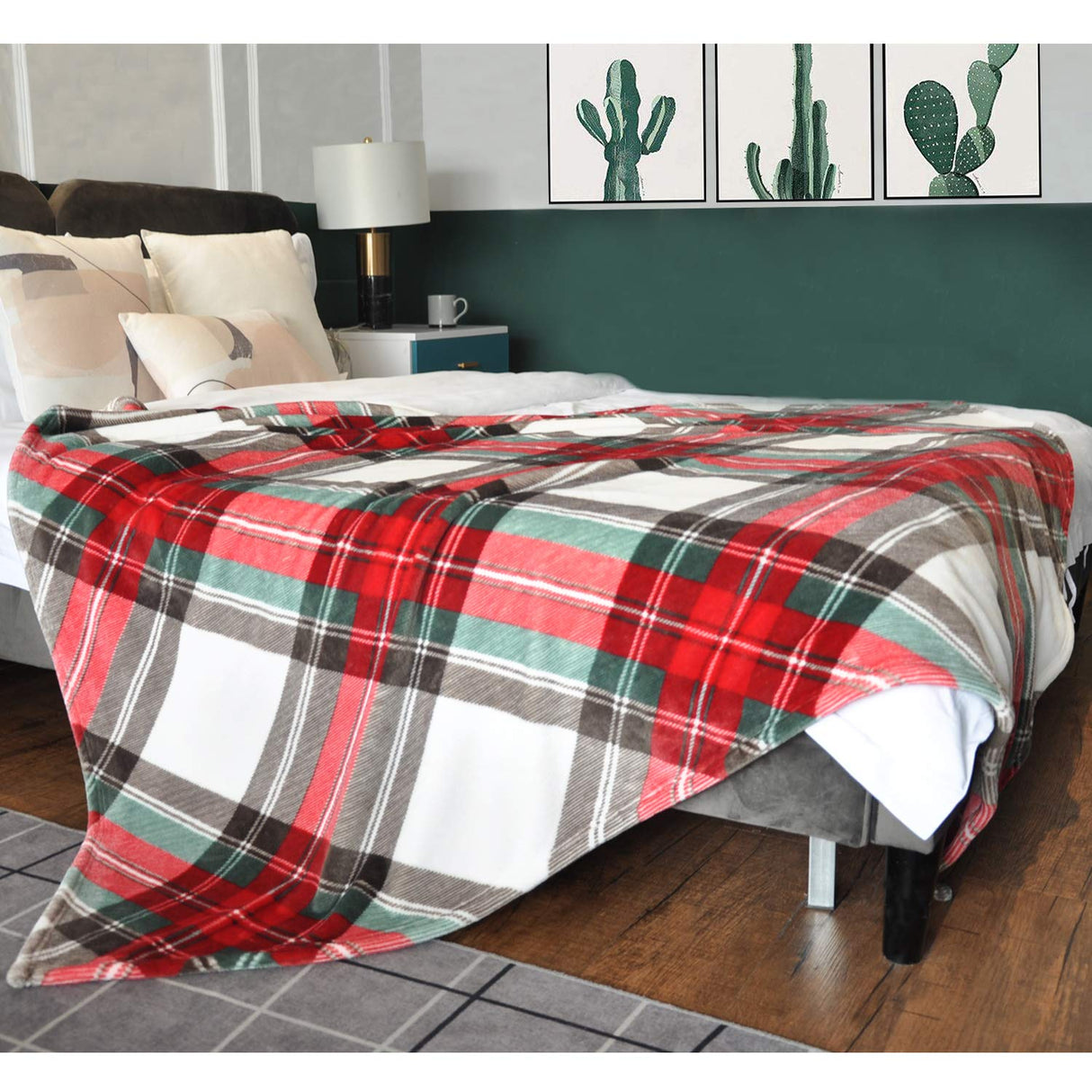 HOMRITAR Ultra Soft Throw Blanket with Plaid, Cozy Flannel Fleece Luxury Blanket for Bed, Sofa and Couch (50 x 60 inch, Red) HOMRITAR