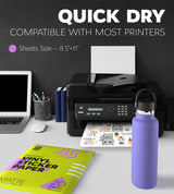 Premium Printable Vinyl Sticker Paper for Inkjet Printer and Laser - 20 White Matte Sticker Paper Waterproof - Durability Adhesive Paper 8.5 x 11, Fast Dry, Holds Ink Well, Great for Cutting Machines SMALL SMILE