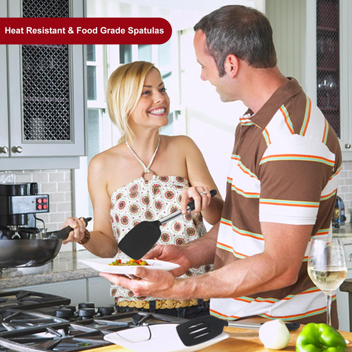 Silicone Spatula Turner Set, Premium Spatulas Silicone Heat Resistant Pack of 2 Kitchen Spatula for Nonstick Cookware, Solid & Slotted Rubber Spatula for Fish, Eggs, Pancakes, Wok, Cooking Utensils AcoWELL