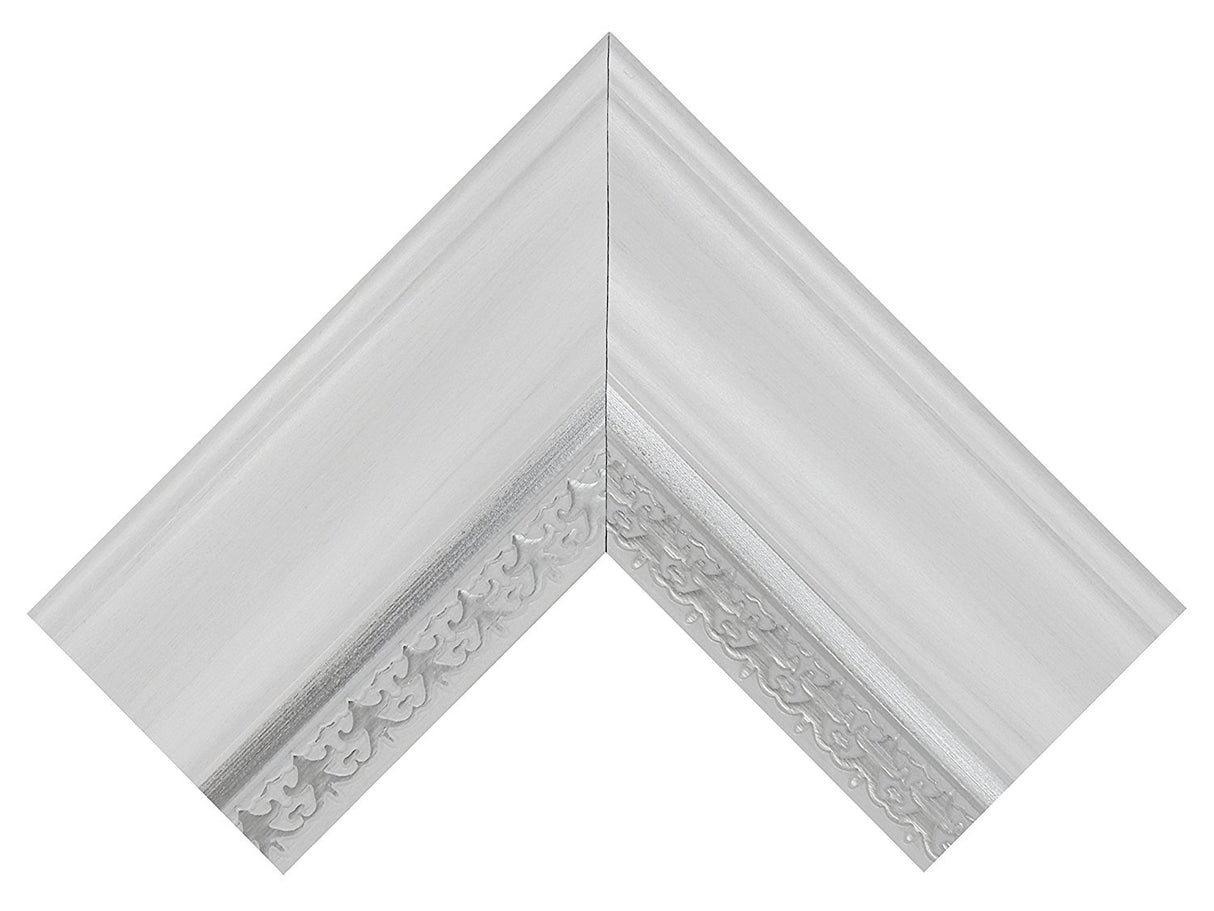 MCS 23x29 Large Wall Mirror, White Woodgrained Frame with Silver Embossed Detail & Beveled Detail Mirror, Vertical & Horizontal Wall Hanging Mirror for Bathroom, Bedroom & Livingroom MCS