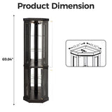 Trygoal 70" H Lighted Corner Curio Cabinet, Display Curio Cabinet with Tempered Glass Doors and Shelves, Corner Display Case with Light Bulb for Living Room, Dining Room, Black Trygoal