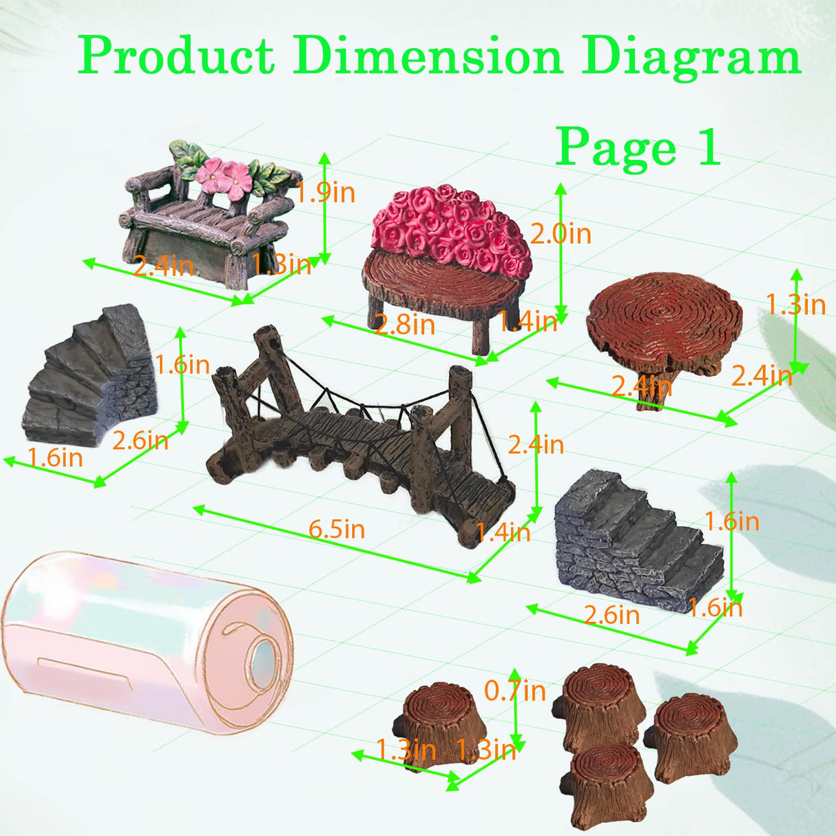 Kai Dream Fairy Garden Kit, 118Pcs Miniature Resin Figurines, Fake Fence, Flower Decor for Outdoor Fairy Garden Kai Dream