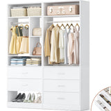 Besiost 4FT Closet Systems with 5 Wood Drawers, 48 Inch Closet Organizer System with 2 Hanging Rods & 7 Shelves, Heavy Duty 48" Walk-in Closet , White (48"L x 15" W x 80" H) Besiost