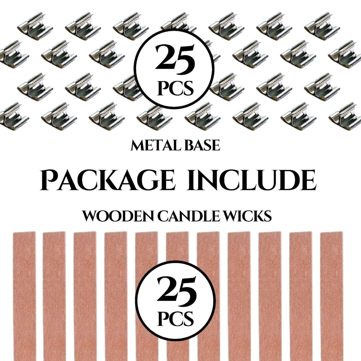 50PCS Wicks Wooden Set for Candles – 25PCS Candle Wicks with 25PCS Metal Base for Candlescience DIY Supplies YARRD