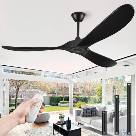 BOOSANT 72" Outdoor Ceiling Fans for Patios, Matte Black Ceiling Fans Without Lights, 3 Blades Wood Ceiling Fan with No Light by Remote Control Wet Rated for Indoor Outdoor, Porch, Farmhouse, Bedroom BOOSANT