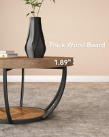 LITTLE TREE Round Coffee Table, 32" Circle Coffee Table for Living Room, 2-Tier Wood Accent Center Table with Open Storage Industrial Design Home Furniture (Wood Grain and Black) LITTLE TREE