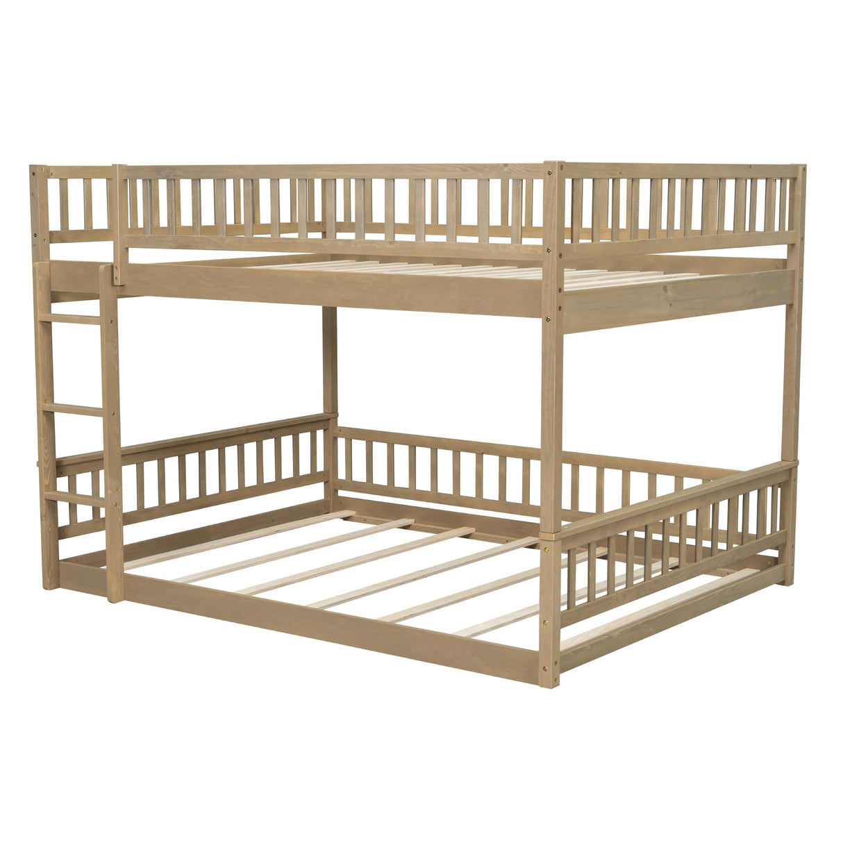 Merax Queen Over Queen Bunk Bed for Teens Adults, Wooden Floor Bunk Beds with Ladder and Guardrails for Guestroom Dormitory, No Box Spring Needed, Natural Merax