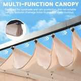 EROMMY Retractable Pergola 10' x 10', Metal Freestanding Shelter with Adjustable Sun Shade Canopy for Patios, Beige EROMMY