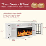 oneinmil 36 Inch 3-Sided Glass Fireplace TV Stand for TVs up to 80", Rustic Media Entertainment Center Console Table with Glass Door Closed Storage, Set of TV Table, White oneinmil