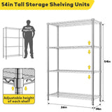 MODCART Storage Shelves, 36" L x 14" W x 54" H Heavy Duty Garage Wire Shelving Unit Loads 1400LBS, 4-Tier Adjustable Metal Industrial Utility Shelf Rack for Kitchen, Laundry Room, Basement MODCART