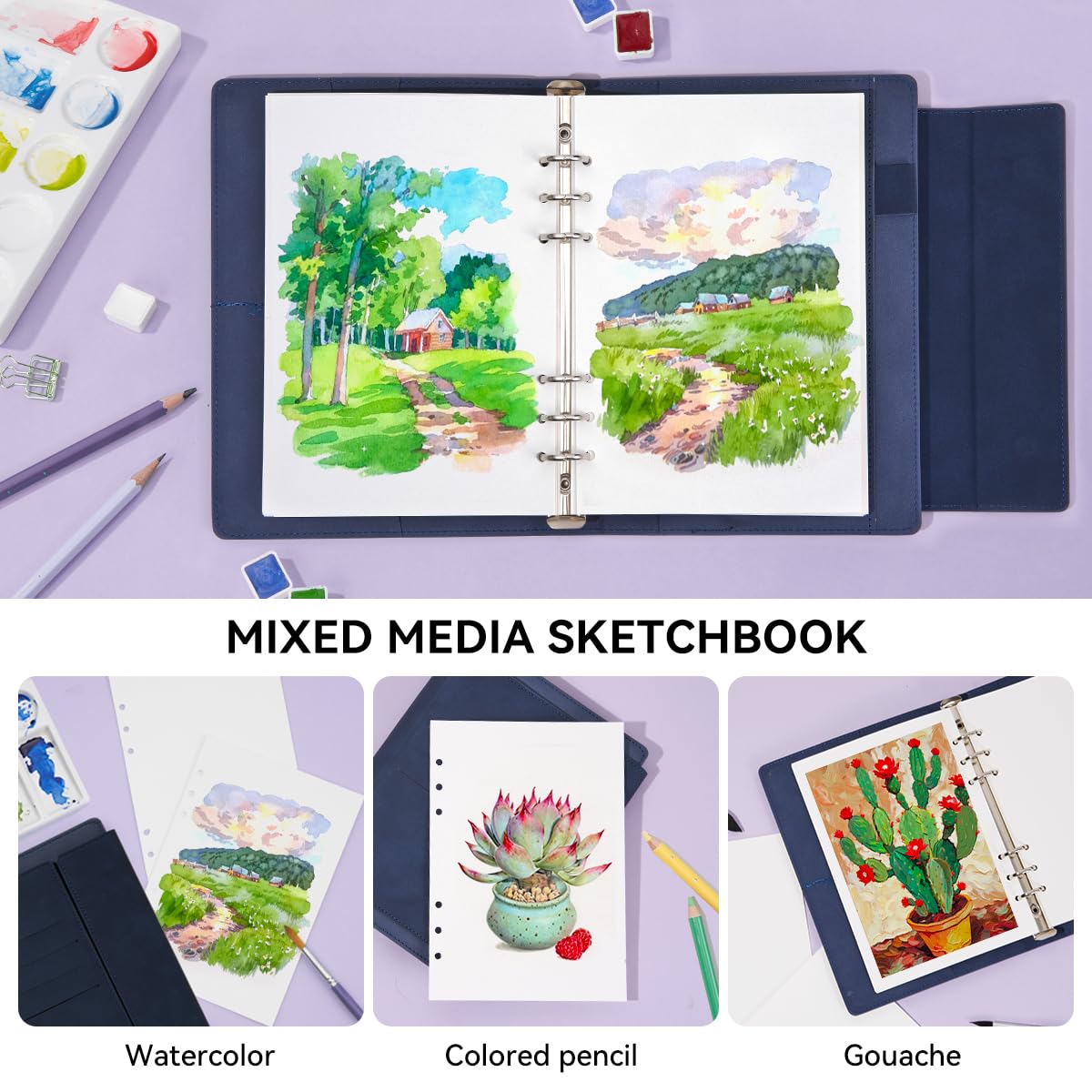 Lightwish Watercolor Sketchbook,100% Cotton Acid Free Watercolor Journal,300gsm/140lb Hot Press Watercolor Paper for Artists,Adults,Students,20 Sheets,9.25 * 6.3 Inches LIGHTWISH