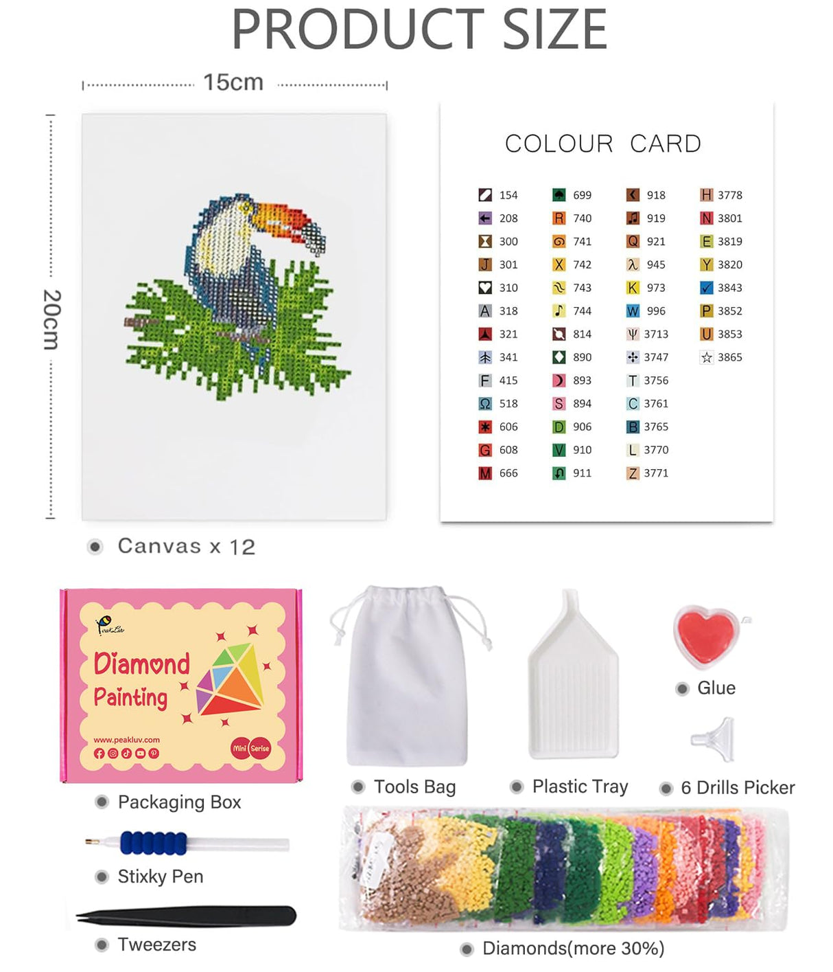 PeakLuv Small Diamond Painting Kits Birds, 12 Pcs Birds Mini Diamond Art Kits for Adults, 5D DIY Square Drill Diamond Dots, Quickly Finishable Cardinal Mini Gem Art for Home Wall Desktop Decor, 6X7in PeakLuv