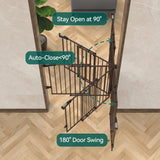 Babelio 26-43" No Bottom Bar Baby Gate for Babies, Elders and Pets, 2-in-1 Hardware Mount Dog Gate for The House, Stairs and Doorways, with Large Walk Thru Door, Black Wood Pattern BABELIO