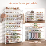 LANTEFUL 10 Tiers Shoe Rack 50 Pairs Large Capacity Tall Shoe Organizer Sturdy Shoe Storage with Two Hooks Space Saving Metal Wide Shoe Rack for Closet, Entryway, Bedroom, White LANTEFUL
