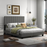 Giantex Modern Upholstered Queen Size Bed Frame with Linen Headboard and Solid Wood Legs Giantex