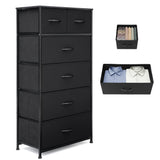 VredHom Fabric Dresser for Bedroom, Tall Skinny Dresser with 6 Drawers, Storage Organizer Tower, Steel Frame Wooden Top for Closet, Living Room, Hallway, Nursery(Black) VredHom