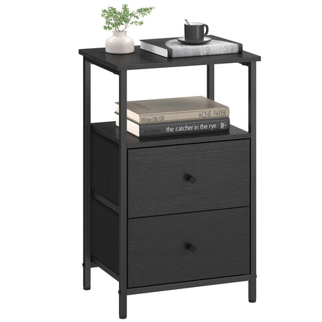 VASAGLE Nightstand, Side Table with 2 Fabric Drawers, 24-Inch Tall End Table with Storage Shelf, Bedroom, Ash Black and Black ULGS025B21 VASAGLE