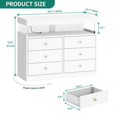 YITAHOME 6 Drawer Dressers with LED Lights and with Charging Station, Wood Dressers Chests of Drawers, Modern Dresser with Open Shelf Storage for Room, Entryway, Hallway, White YITAHOME