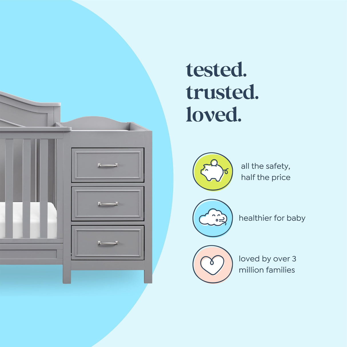DaVinci Charlie 4-in-1 Convertible Crib and Changer Combo in Grey DaVinci