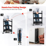 Nightcore Folding Utility Cart, 3-Tier Food Service Cart w/Lockable Wheels, 330LBS Capacity, Heavy-Duty Metal Frame Collapsible Utility Cart, Rolling Tool Cart for Home Garage WoodArtSupply