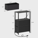 TUTOTAK Small Narrow LED End Table with Charging Station, Side Table Outlets, Nightstand with 2 Cloth Drawers, Set of 2, Couch Table, for Living Room, Bedroom, Bedside, Charcoal Grey TB01BY056 TUTOTAK