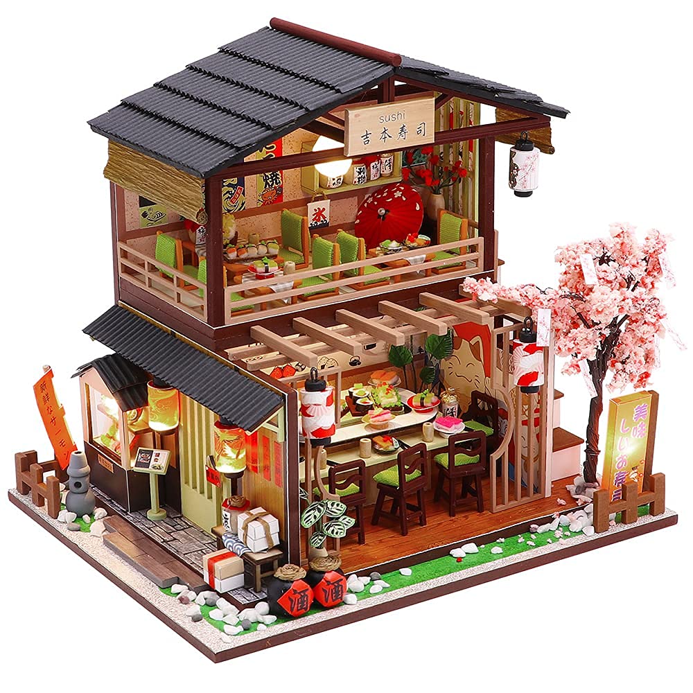 DIY Dollhouse Miniature Wooden Furniture Kit, Doll House Kit with Dust Proof Cover and Music Box, Mini Handmade Wooden Dollhouse Toys for Adult Gift (M2011) Lannso