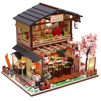DIY Dollhouse Miniature Wooden Furniture Kit, Doll House Kit with Dust Proof Cover and Music Box, Mini Handmade Wooden Dollhouse Toys for Adult Gift (M2011)