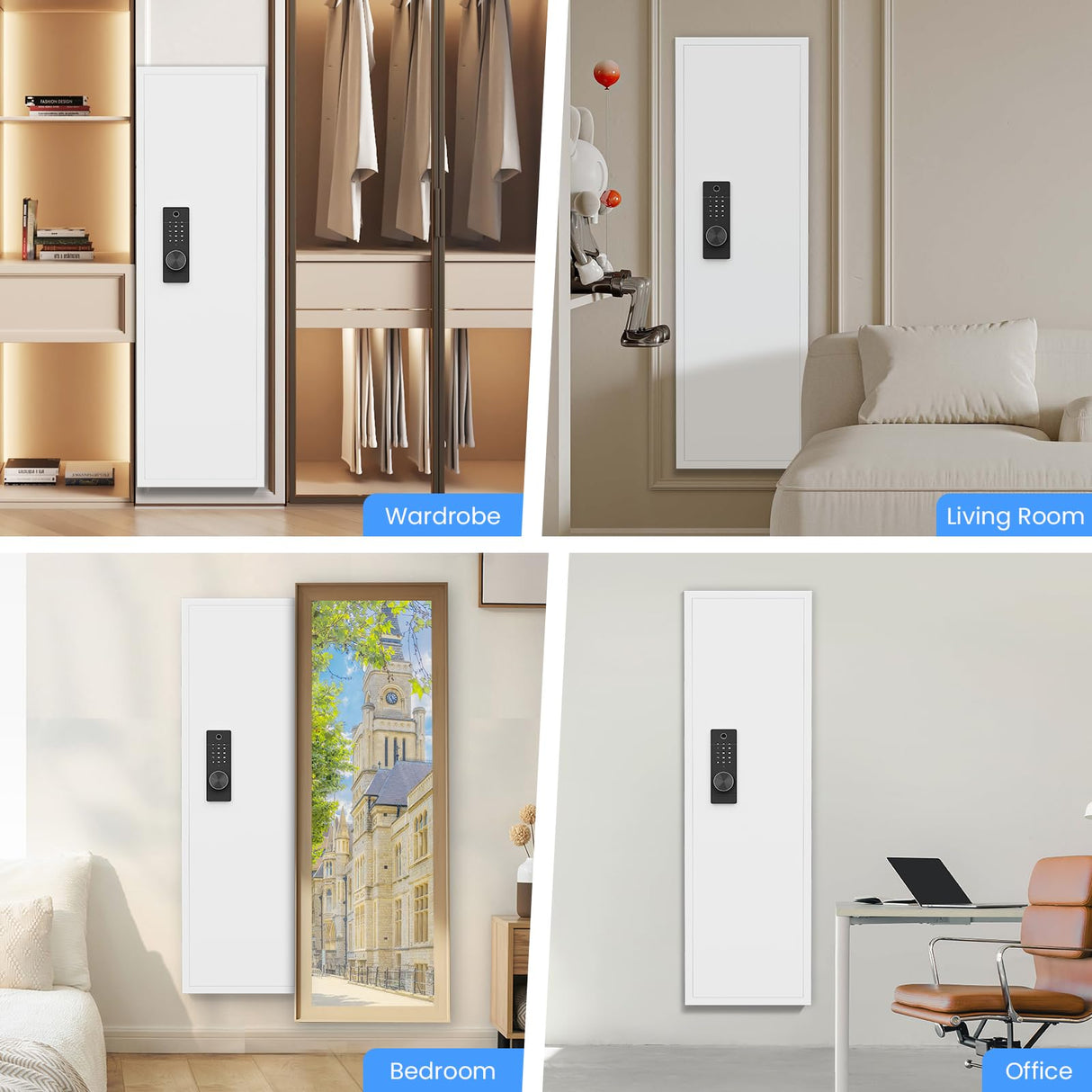 2024 NEW 53.15” Wall Gun Safe, Fingerprint Wall Safe Between the Studs with Dual Alarm ＆ Mute Mode, Hidden Wall Gun Safe for Rifles and Pistols with Adjustable Shelves, Magnetic Gun Support & Key Hook silkight