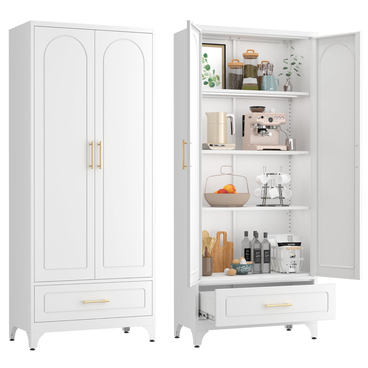 TIMELESS PIECES 75” Kitchen Pantry Storage Cabinet,Tall Storage Cabinet with Drawers and Adjustable Shelves,Modern Kitchen Hutch Cabinet,Freestanding Cupboard for Dining Room TIMELESS PIECES