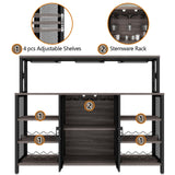 Gyfimoie Wine Bar Cabinet, 55 Inches Industry Coffee Bar Cabinet with Wine Rack and Glass Holder, Kitchen Sideboard Buffet Cabinet with Wine Rack Storage for Liquor and Glasses (Rustic Grey) Gyfimoie