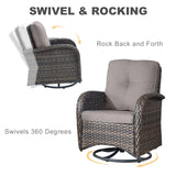 HUMMUH 5-Piece Patio Furniture Wicker Outdoor Conversation Set,All-Weather Rattan Swivel Chairs Bistro Set with Loveseat Coffee Table for Backyard,Poolside,Deck(Brown/Grey) HUMMUH