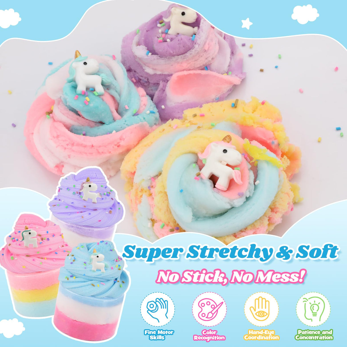 Keemanman Cloud Slime, Unicorn Galaxy Slime, DIY Supplies Kit for Girls and Boys, Stress Relief Toy Scented Sludge Toy for Kids Education, Party Favor, Gift and Birthday (3 Pack) Keemanman