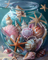 Shells and Star Fish in a Glass Jar Paint By Bumbers for Adults Night Ocean Sea Landscape DIY Paint by Numbers Acrylic Paint Canvas Sea Ocean Scenery Painting Kits Art 16x20 Inch（without Frame） Tucocoo