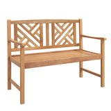 Tangkula 2-Person Acacia Wood Patio Bench with Curved Armrests and Slatted Seat Tangkula