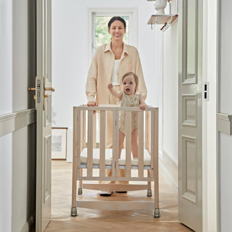 MAMAZING EvoNook 6-in-1 Convertible Mini Crib - Easy Assembly, Portable Folding Baby Mini Crib with Mattress, 100% New Zealand Pinewood, 4 Adjustable Mattress Heights, Washed Nature with Mattress MAMAZING